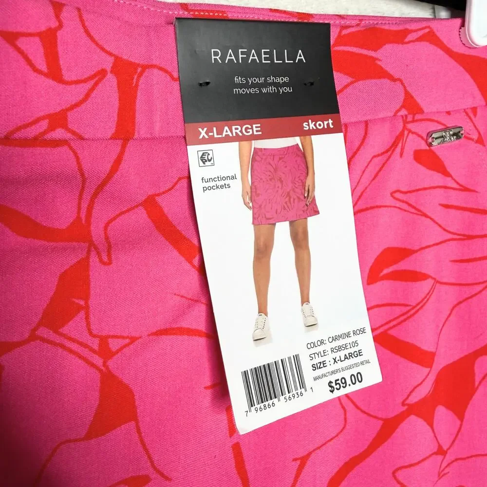 Rafaella Pink Floral Skort Size XL Golf Athleisure Outdoors Tennis Tropical Red - Picture 6 of 10